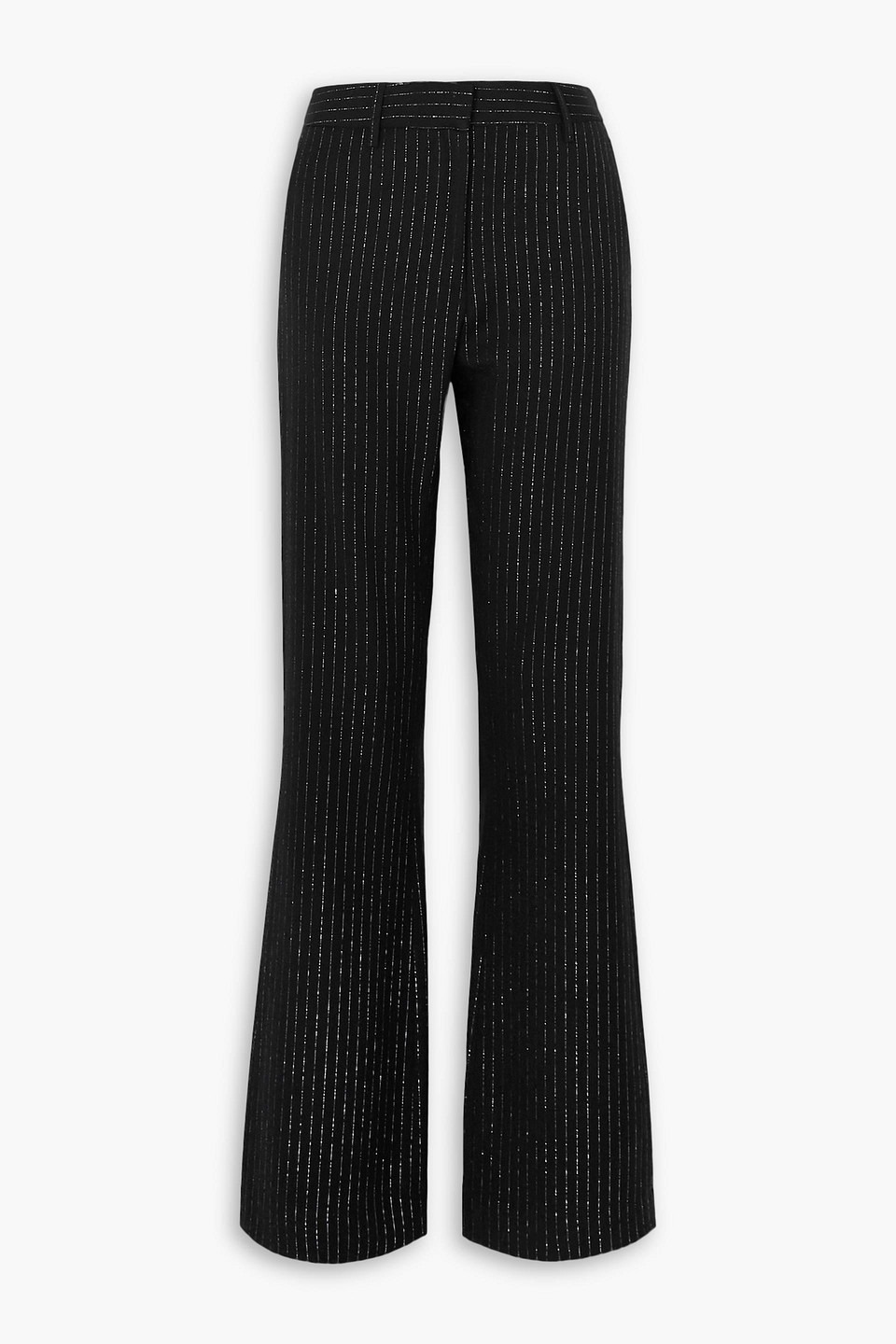 Alessandra Rich Pinstriped Metallic Wool-blend Twill Flared Pants In Black