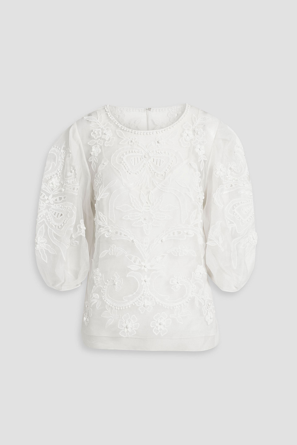 Carolina Herrera Broderie Anglaise Silk Blouse In White