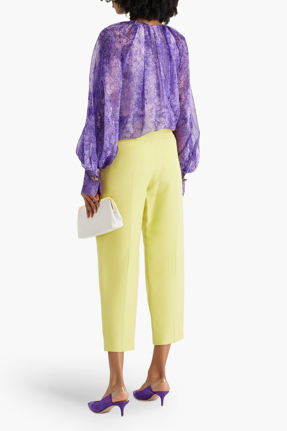 Oscar De La Renta Floral-print Silk-chiffon Blouse In Purple