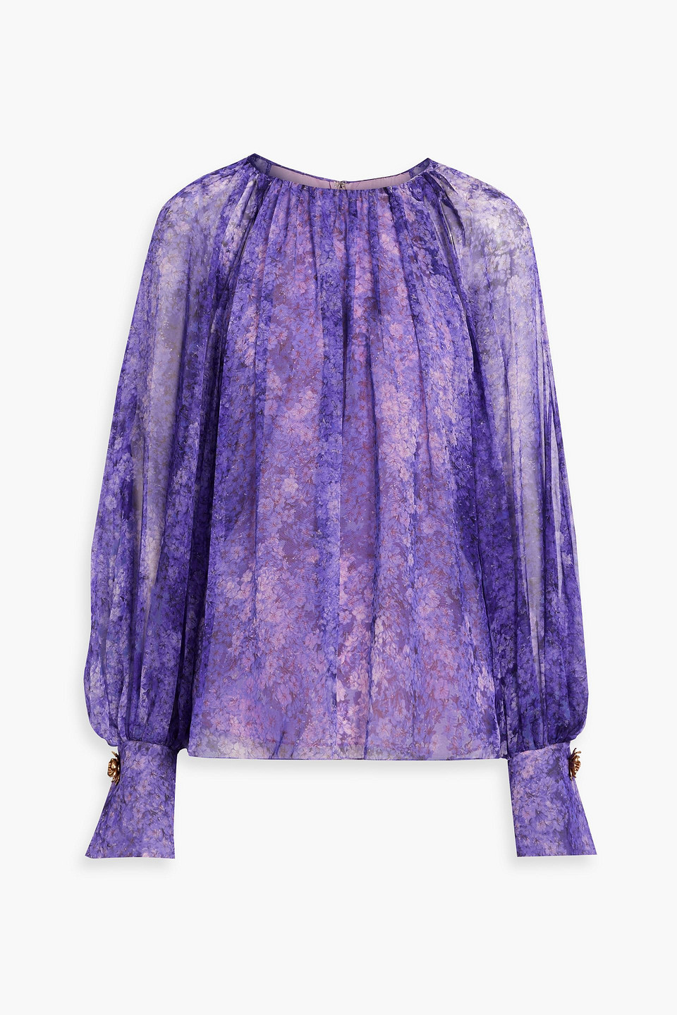 Oscar De La Renta Floral-print Silk-chiffon Blouse In Purple