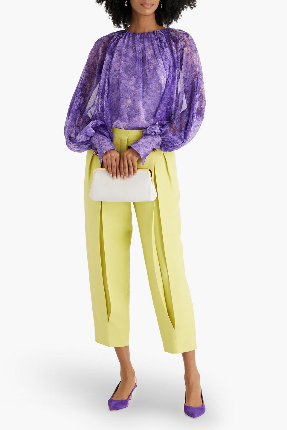Oscar De La Renta Floral-print Silk-chiffon Blouse In Purple