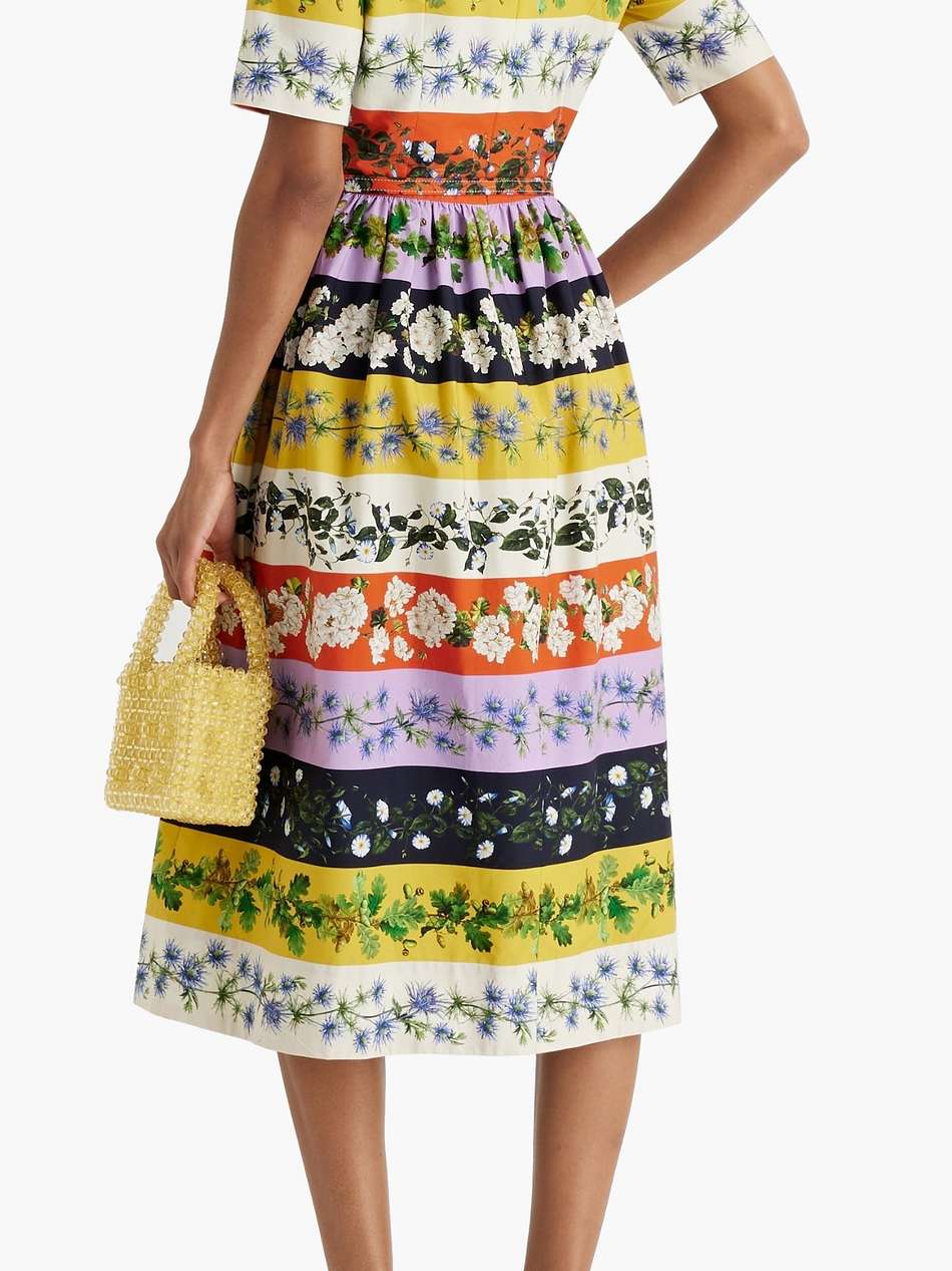 belted floral-print cotton-blend midi dress