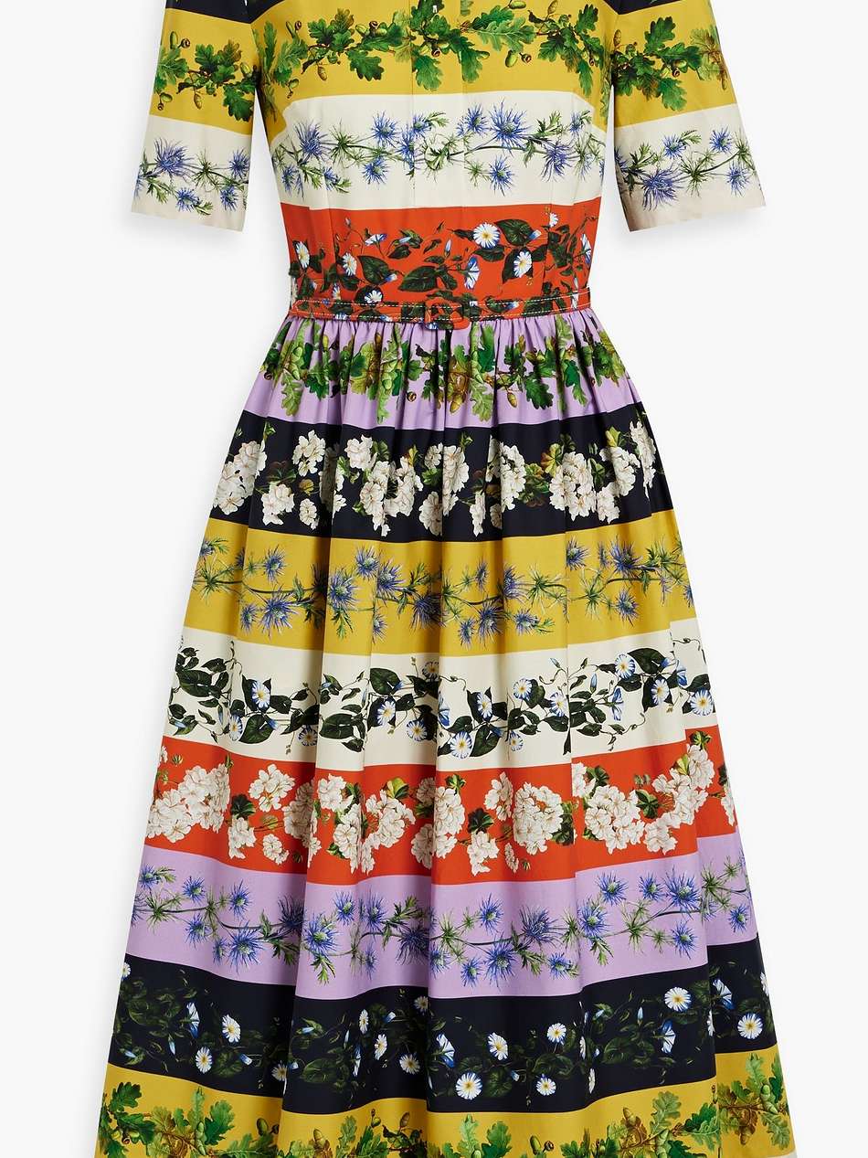 belted floral-print cotton-blend midi dress