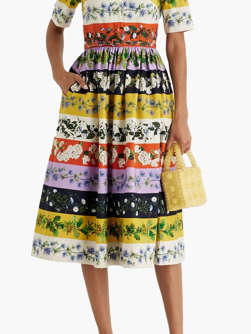 belted floral-print cotton-blend midi dress