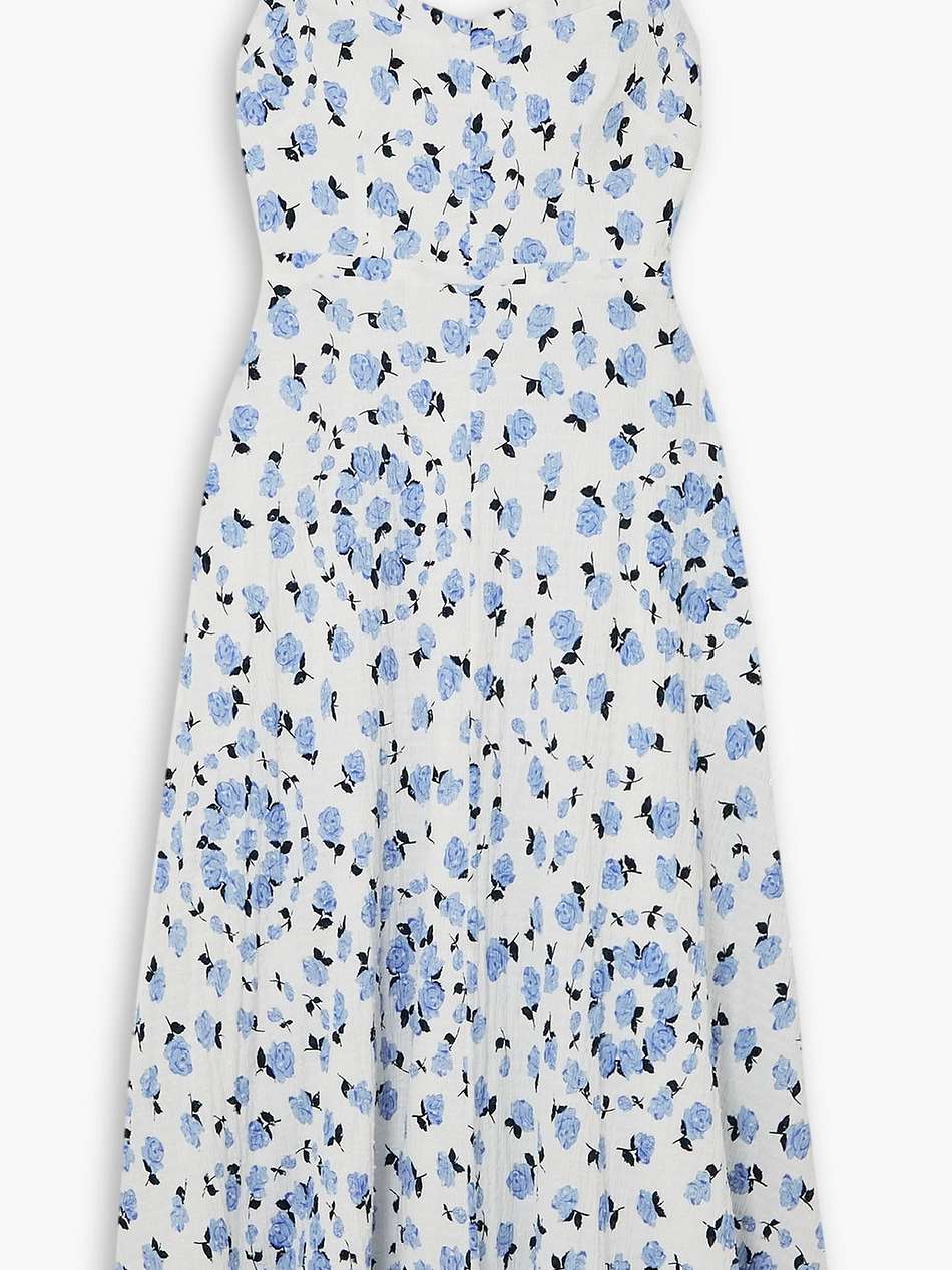 elvita floral-print textured swiss-dot cotton-blend midi dress