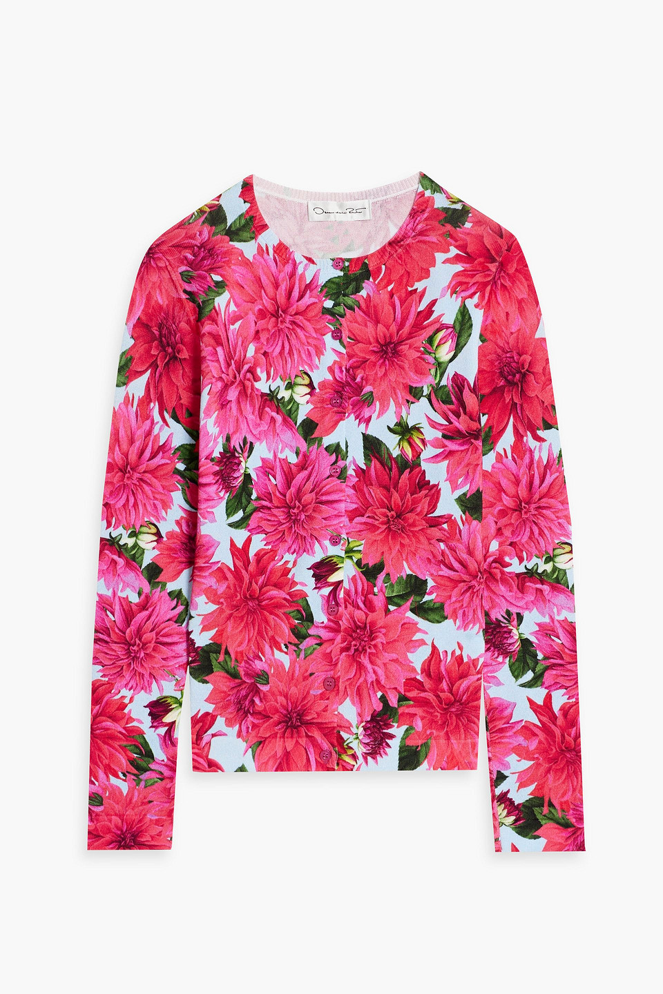 Shop Oscar De La Renta Floral-print Cotton-blend Cardigan In Fuchsia