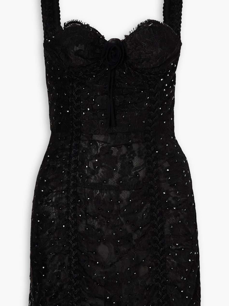 crystal-embellished lace mini dress