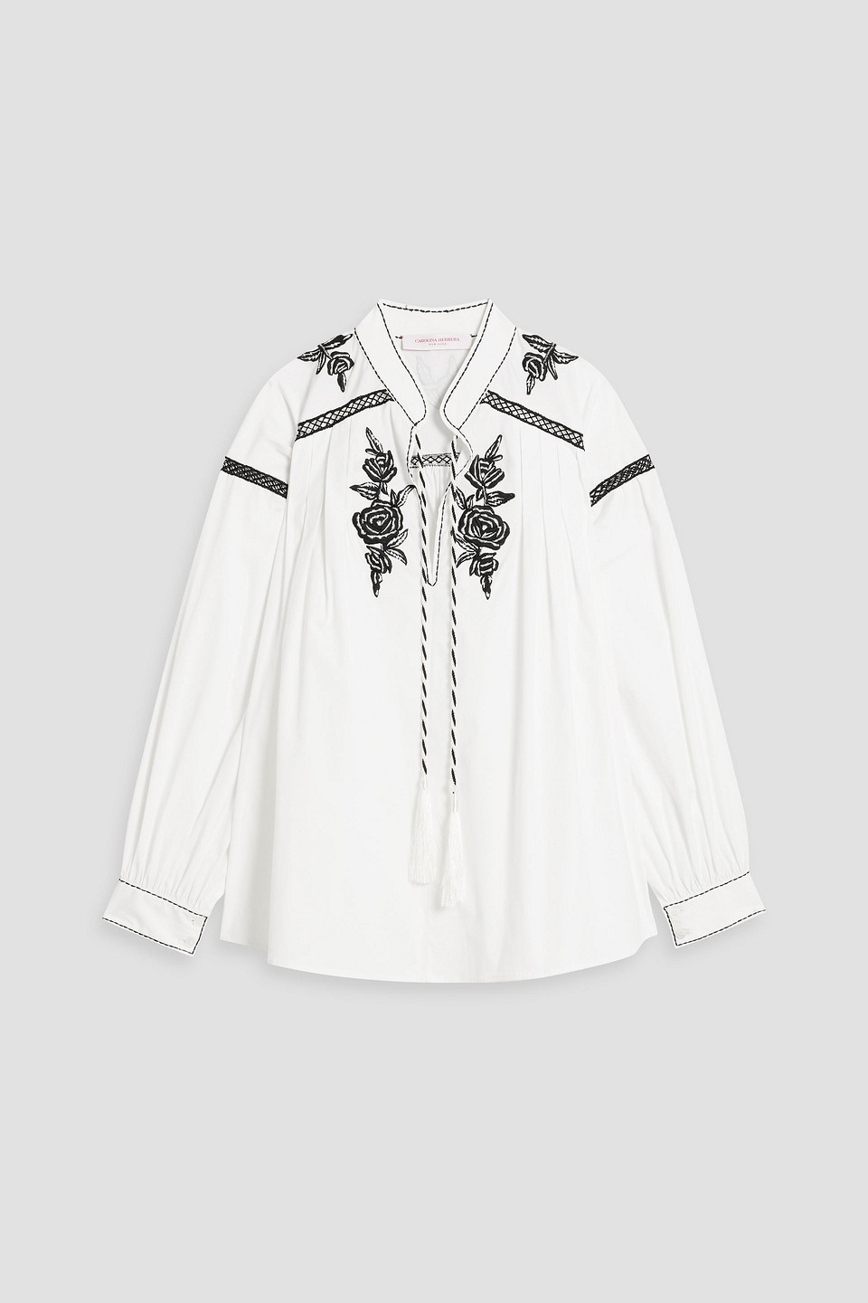 Carolina Herrera Embroidered Cotton-blend Poplin Top In White