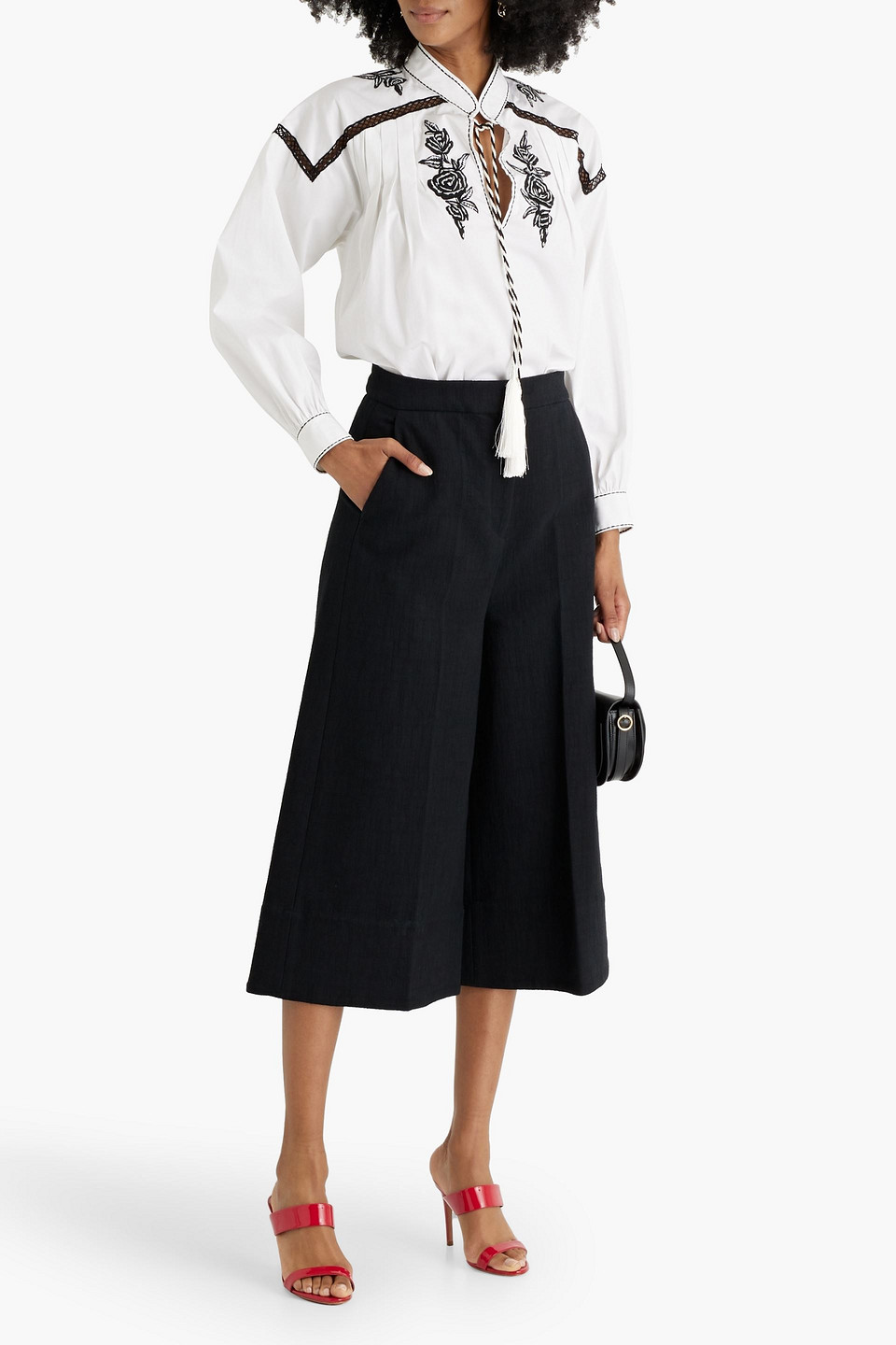 Carolina Herrera Embroidered Cotton-blend Poplin Top In White