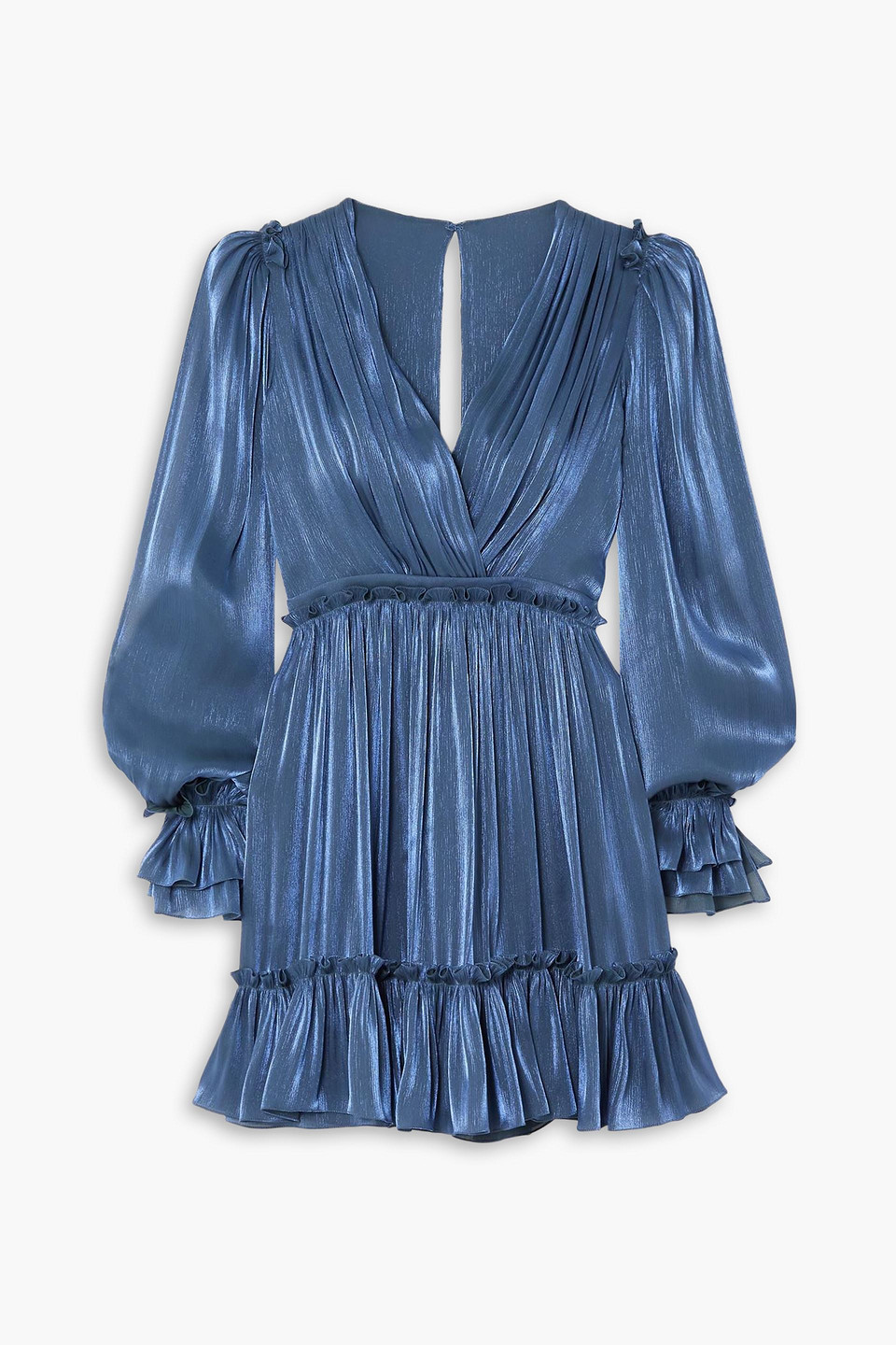 Costarellos Lavina Ruffled Metallic Georgette Mini Dress In Storm Blue