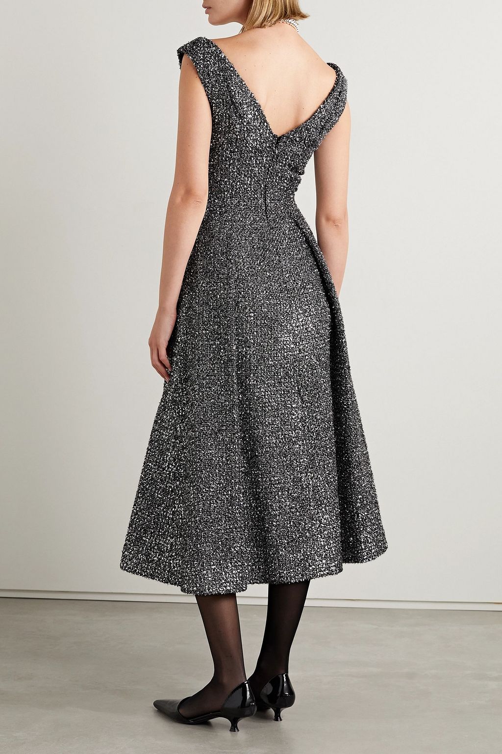EMILIA WICKSTEAD Odelia pleated lamé tweed midi dress