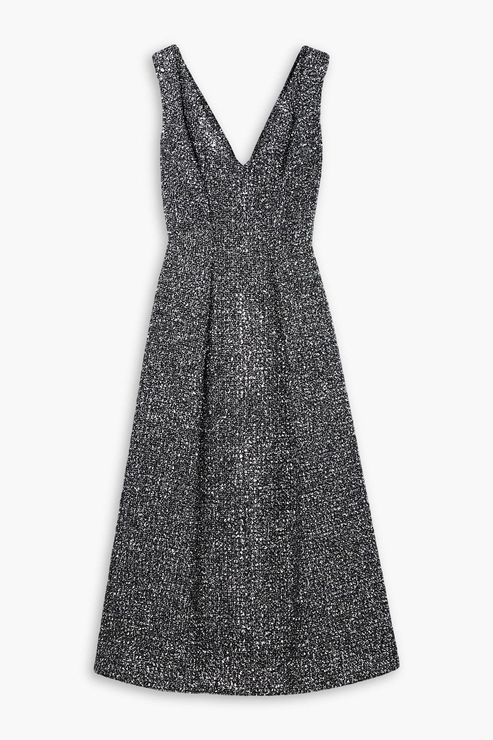 Emilia Wickstead Odelia Pleated Lamé Tweed Midi Dress In Black