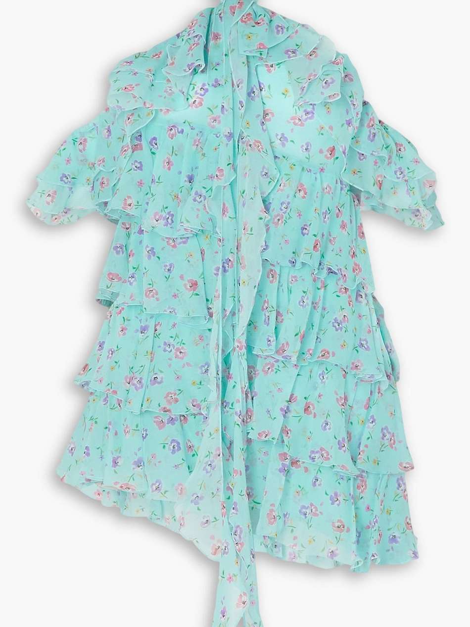 violet ruffled floral-print silk-georgette halterneck mini dress