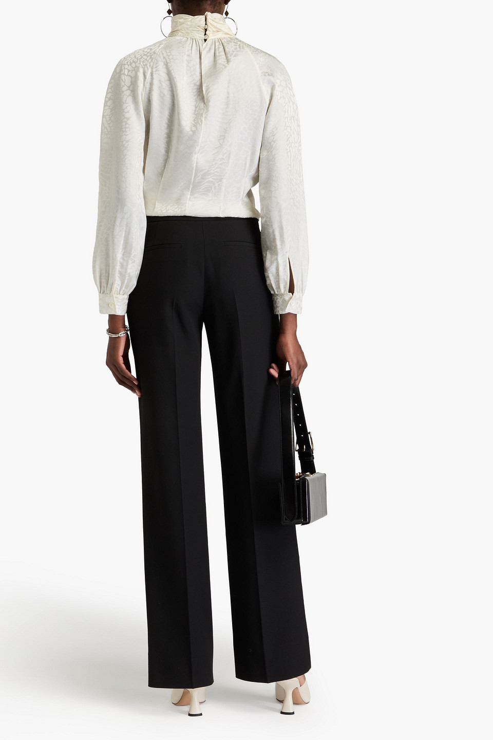 Shop Frame Leopard-print Silk-satin Jacquard Blouse In Ivory