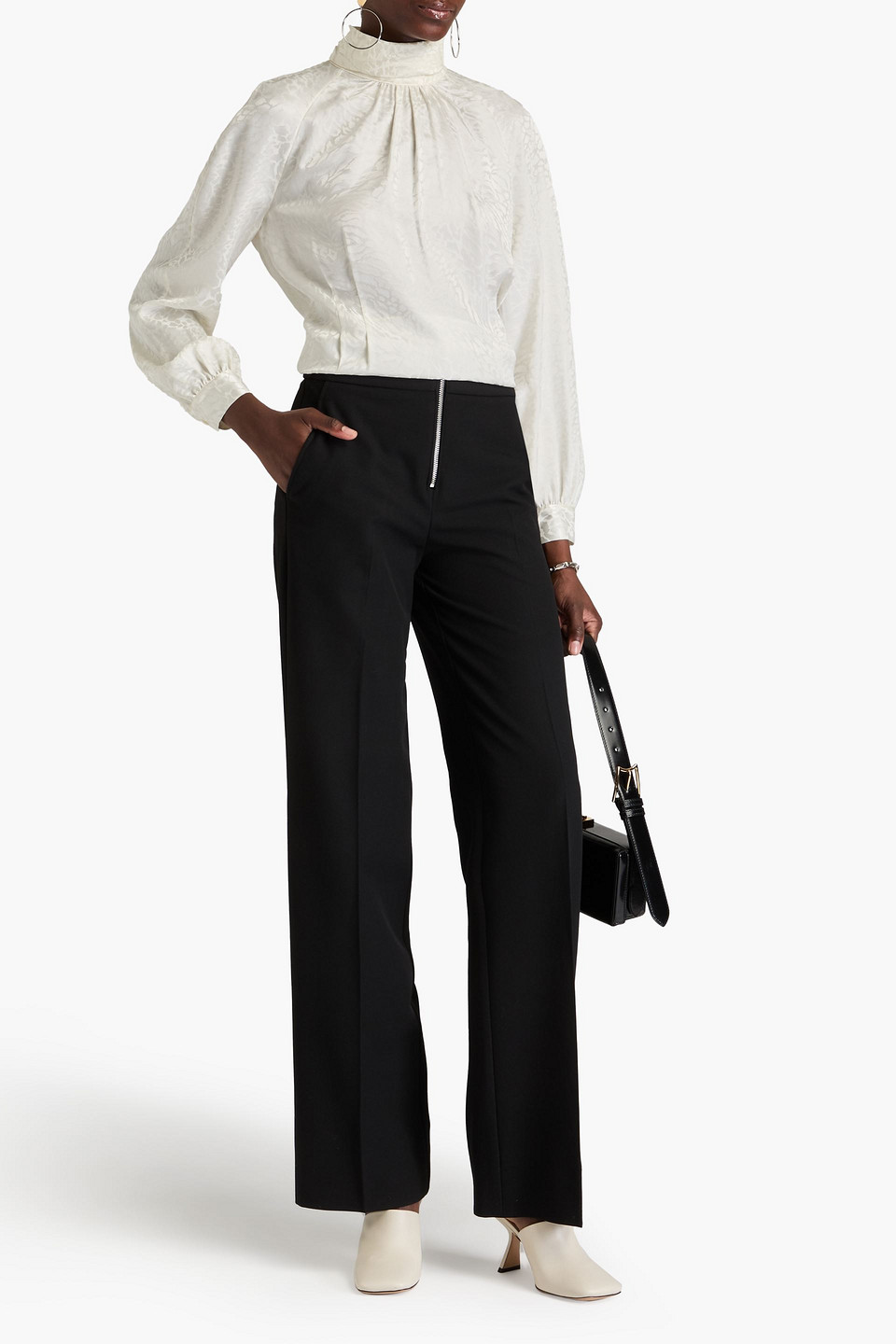 Shop Frame Leopard-print Silk-satin Jacquard Blouse In Ivory