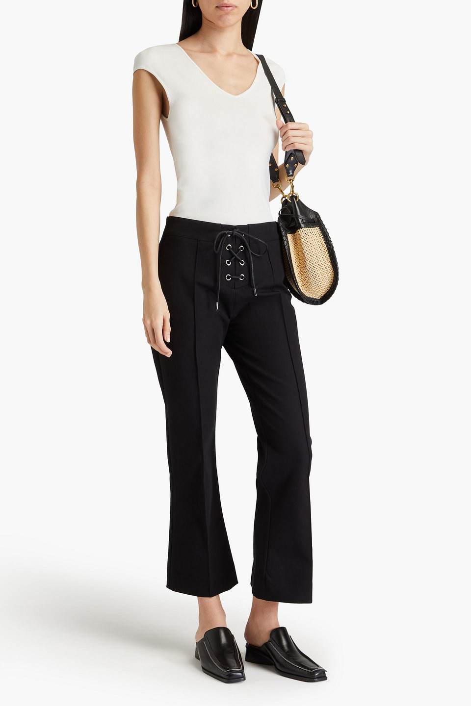 FRAME LACE-UP CREPE KICK-FLARE PANTS