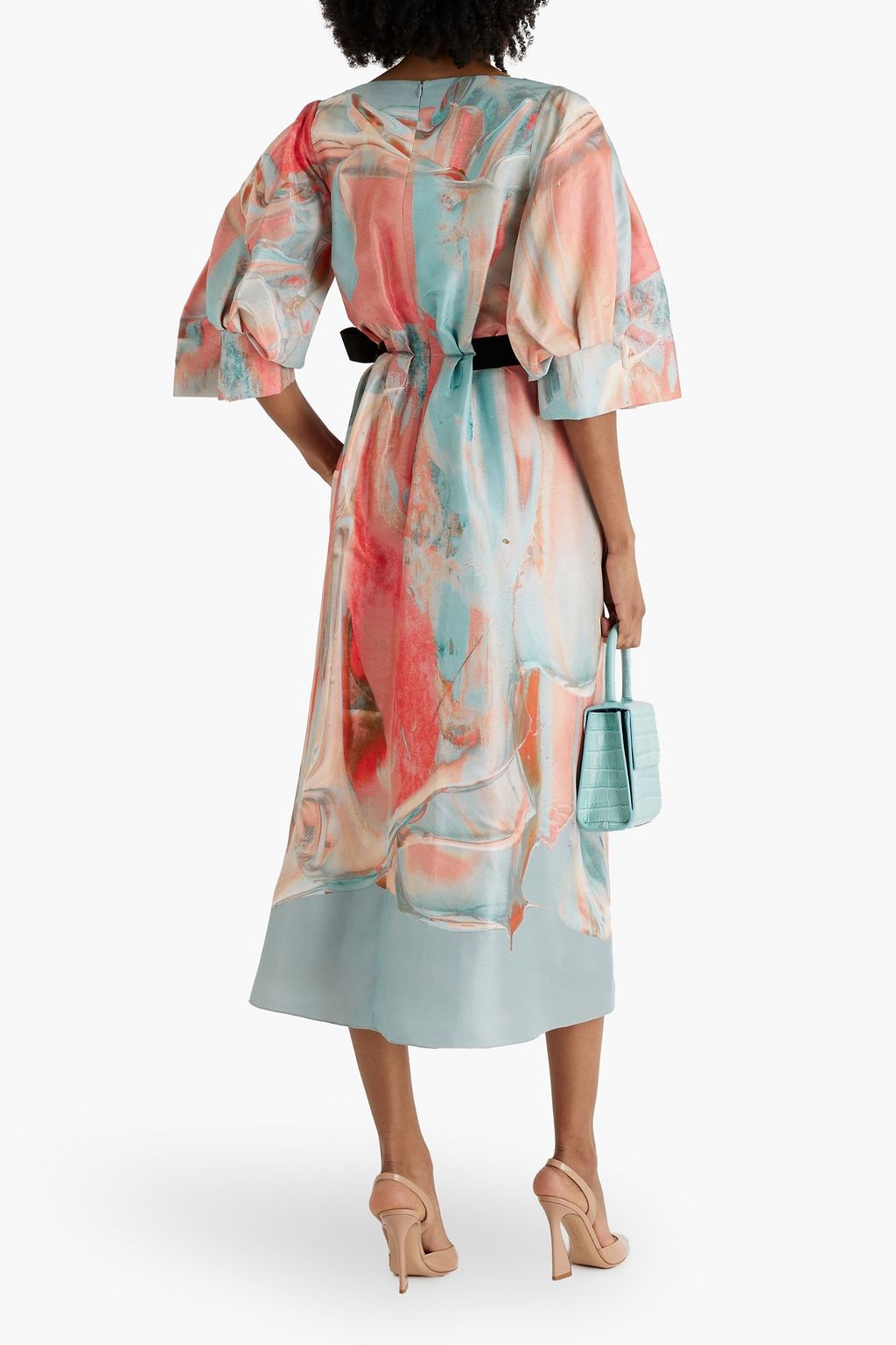 ROKSANDA Belted printed silk-shantung midi dress