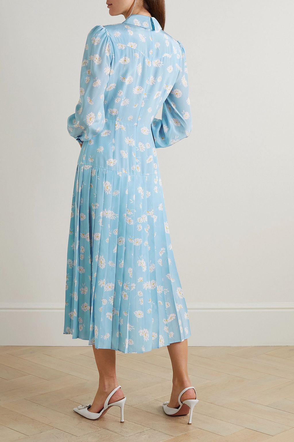 ALESSANDRA RICH Button-embellished printed pleated silk midi dress