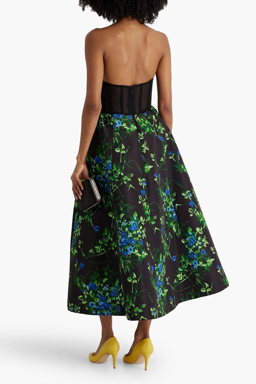 CAROLINA HERRERA Strapless floral-print faille midi dress