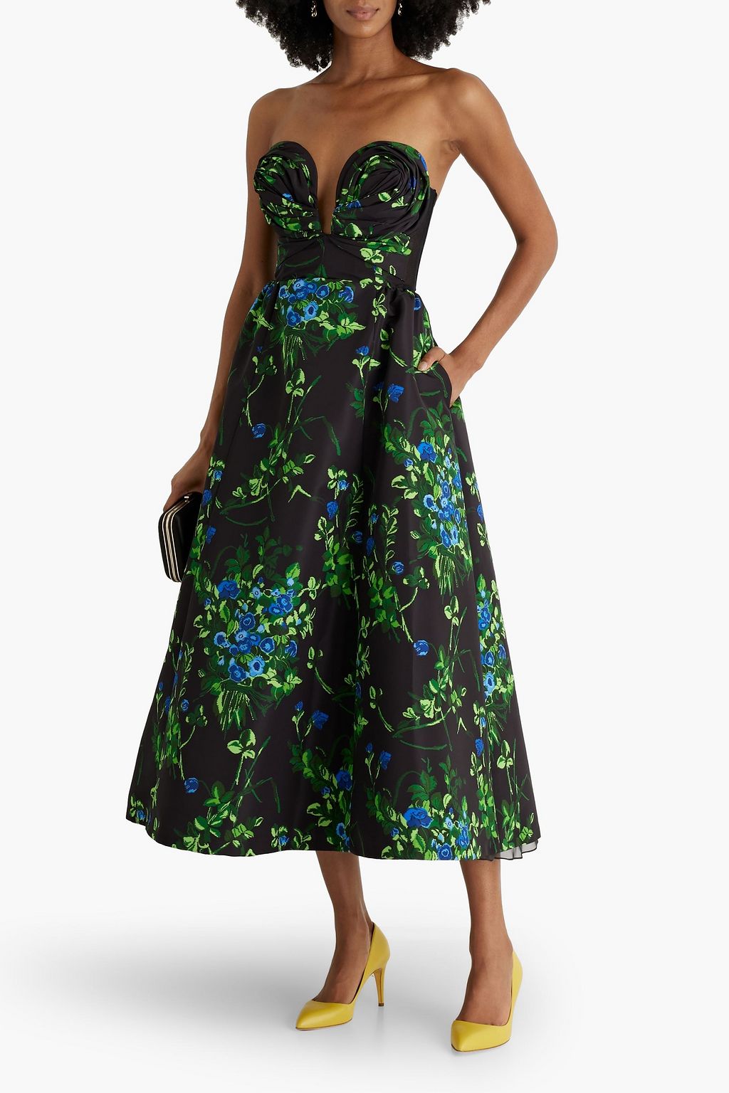 CAROLINA HERRERA Strapless floral-print faille midi dress