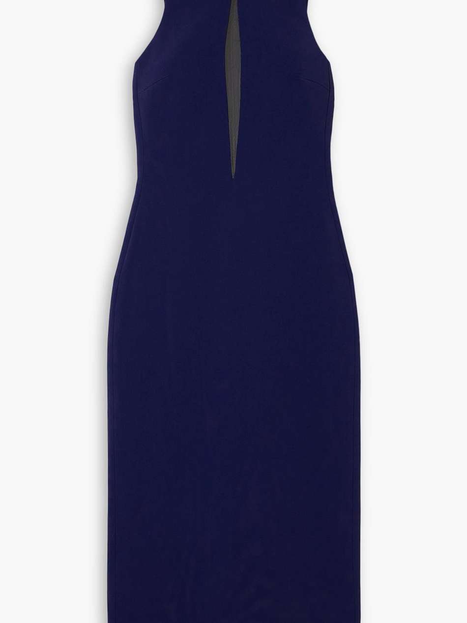 crystal-embellished tulle-trimmed stretch-cady midi dress