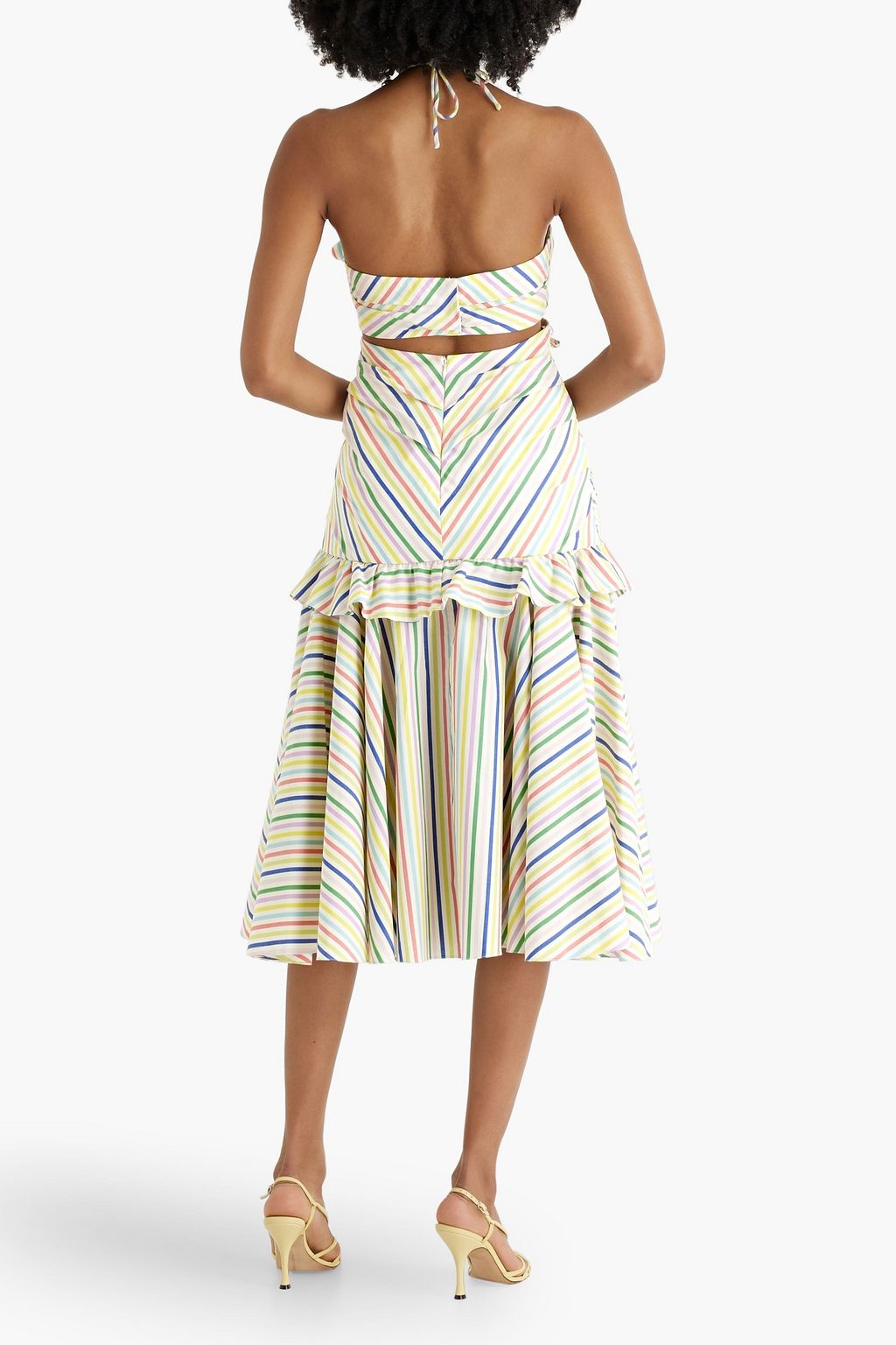 CAROLINA HERRERA Cutout striped cotton halterneck midi dress