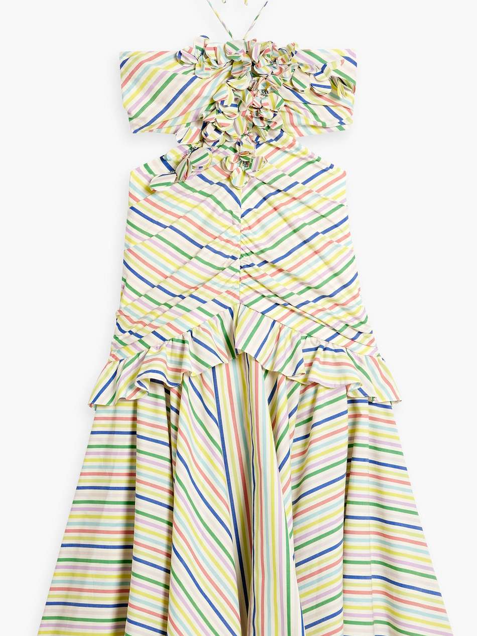 cutout striped cotton halterneck midi dress