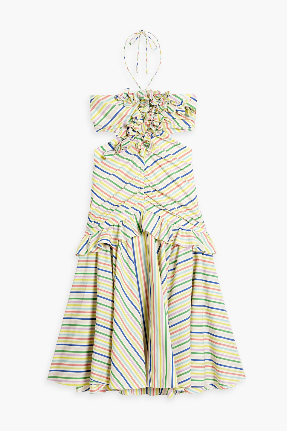 Carolina Herrera Cutout Striped Cotton Halterneck Midi Dress In White