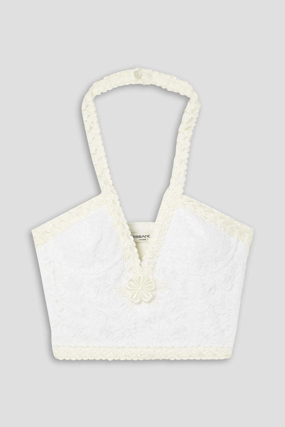 Alessandra Rich Neckholder-bustier Aus Spitze Aus Einer Baumwollmischung Mit Stickereien In Elfenbein