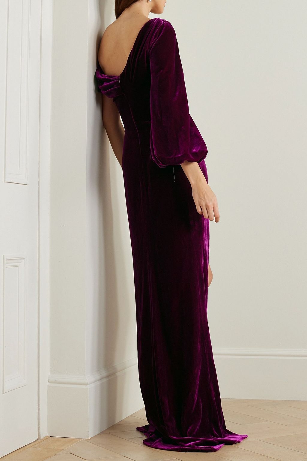 COSTARELLOS One-shoulder draped velvet gown