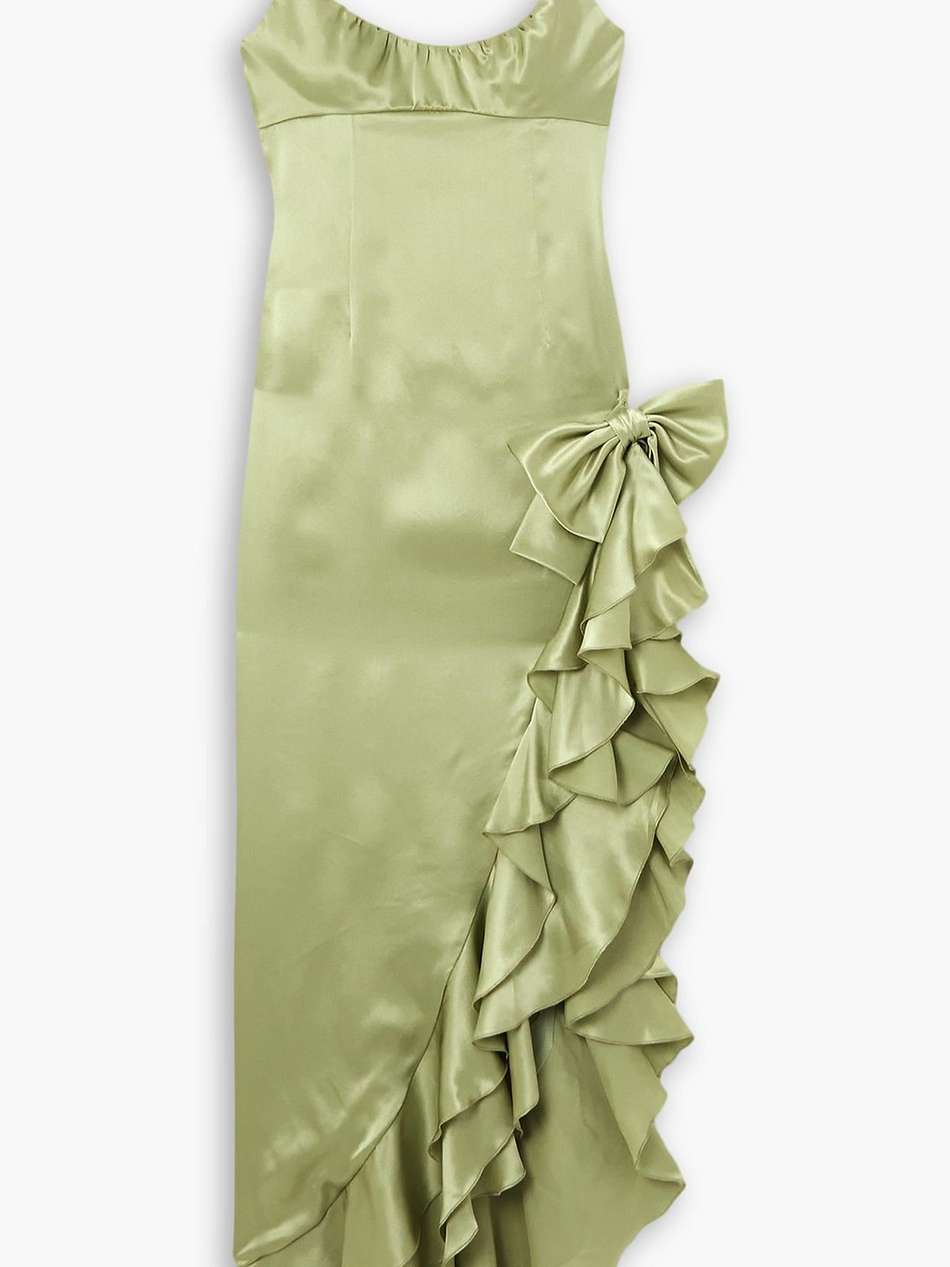 asymmetric ruffled silk-satin maxi dress