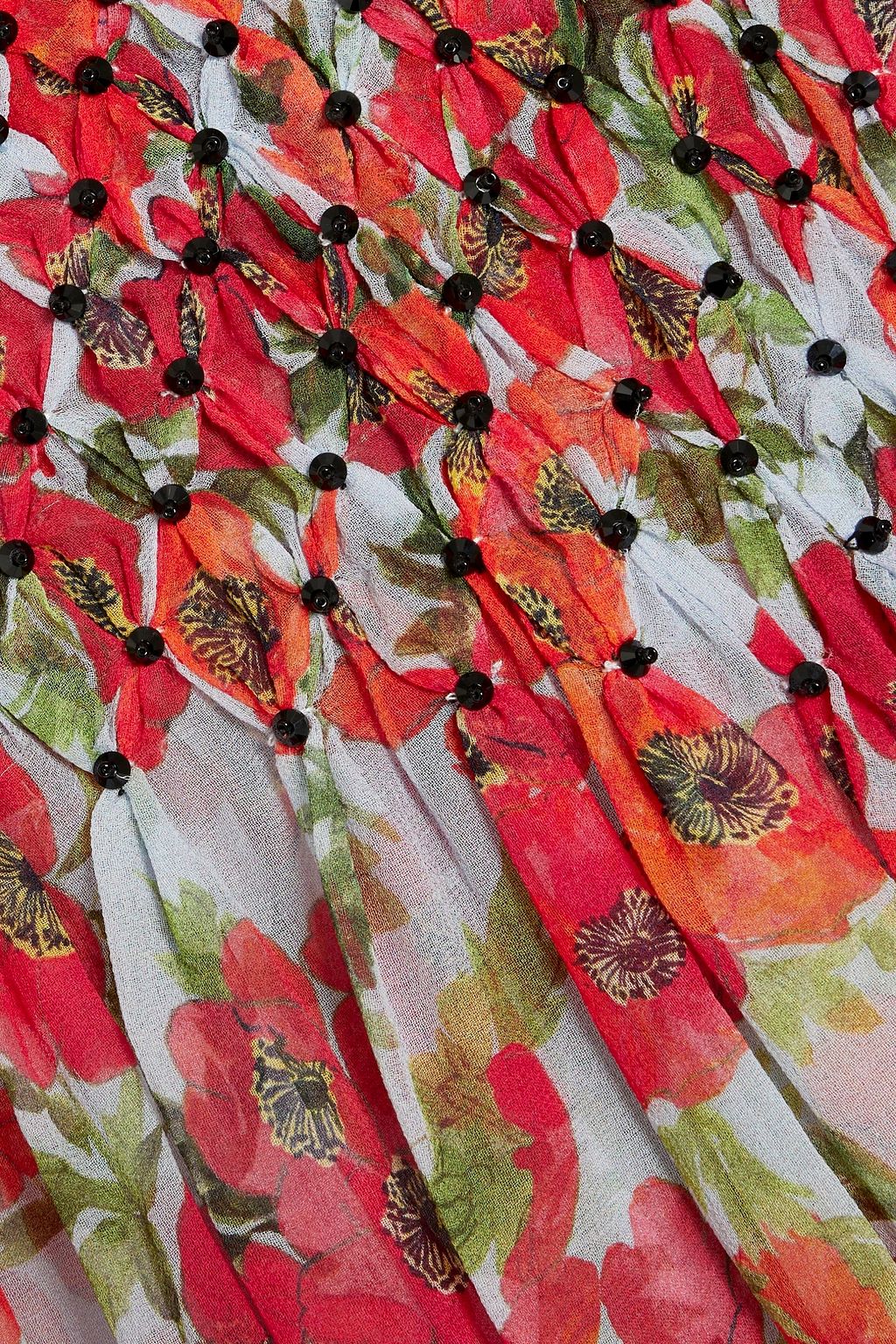 CAROLINA HERRERA Crystal-embellished floral-print silk-chiffon blouse