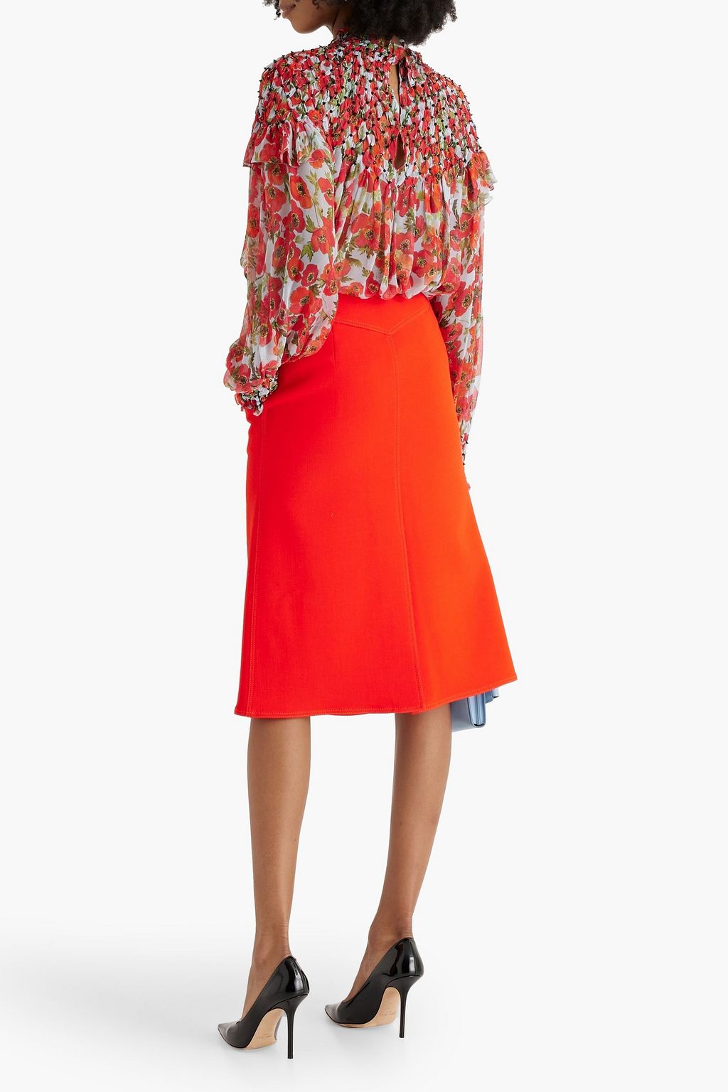 CAROLINA HERRERA Crystal-embellished floral-print silk-chiffon blouse