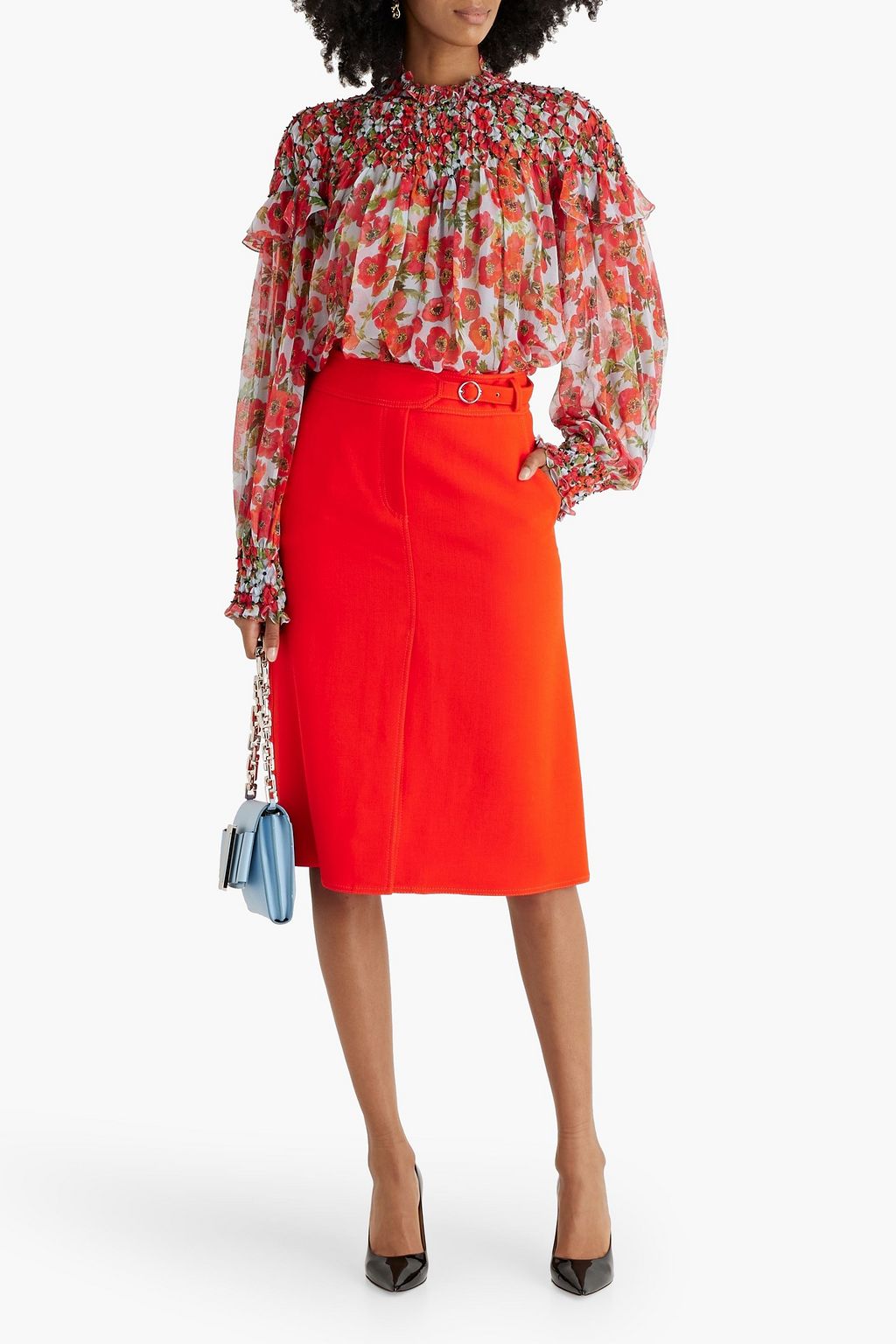 CAROLINA HERRERA Crystal-embellished floral-print silk-chiffon blouse