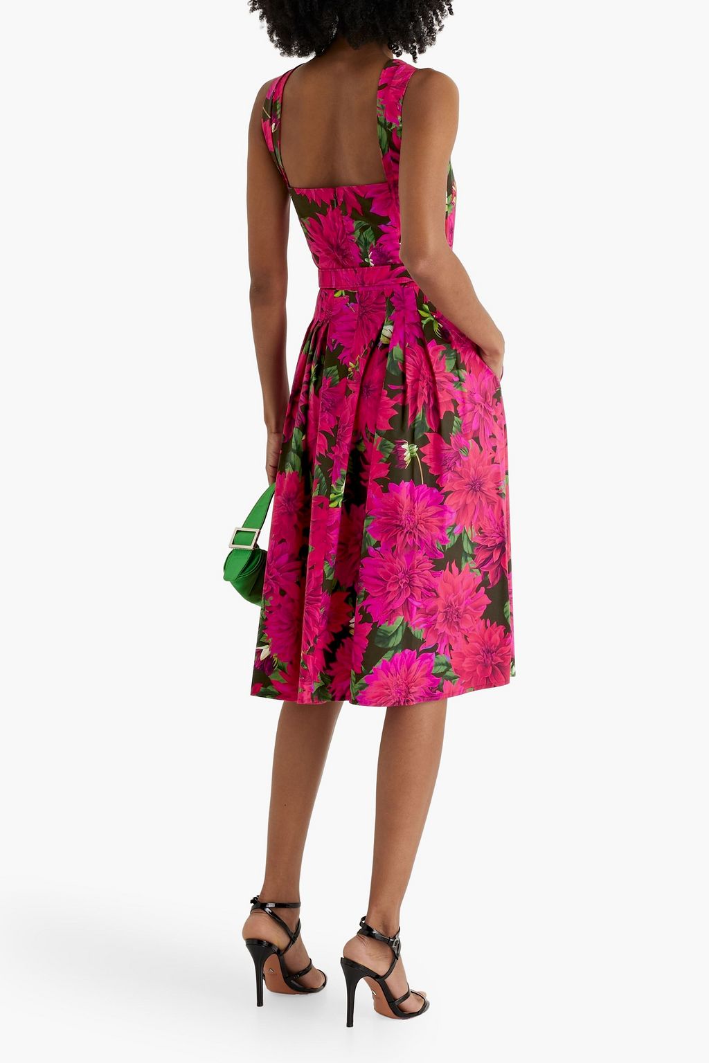 OSCAR DE LA RENTA Belted floral-print cotton-blend poplin dress