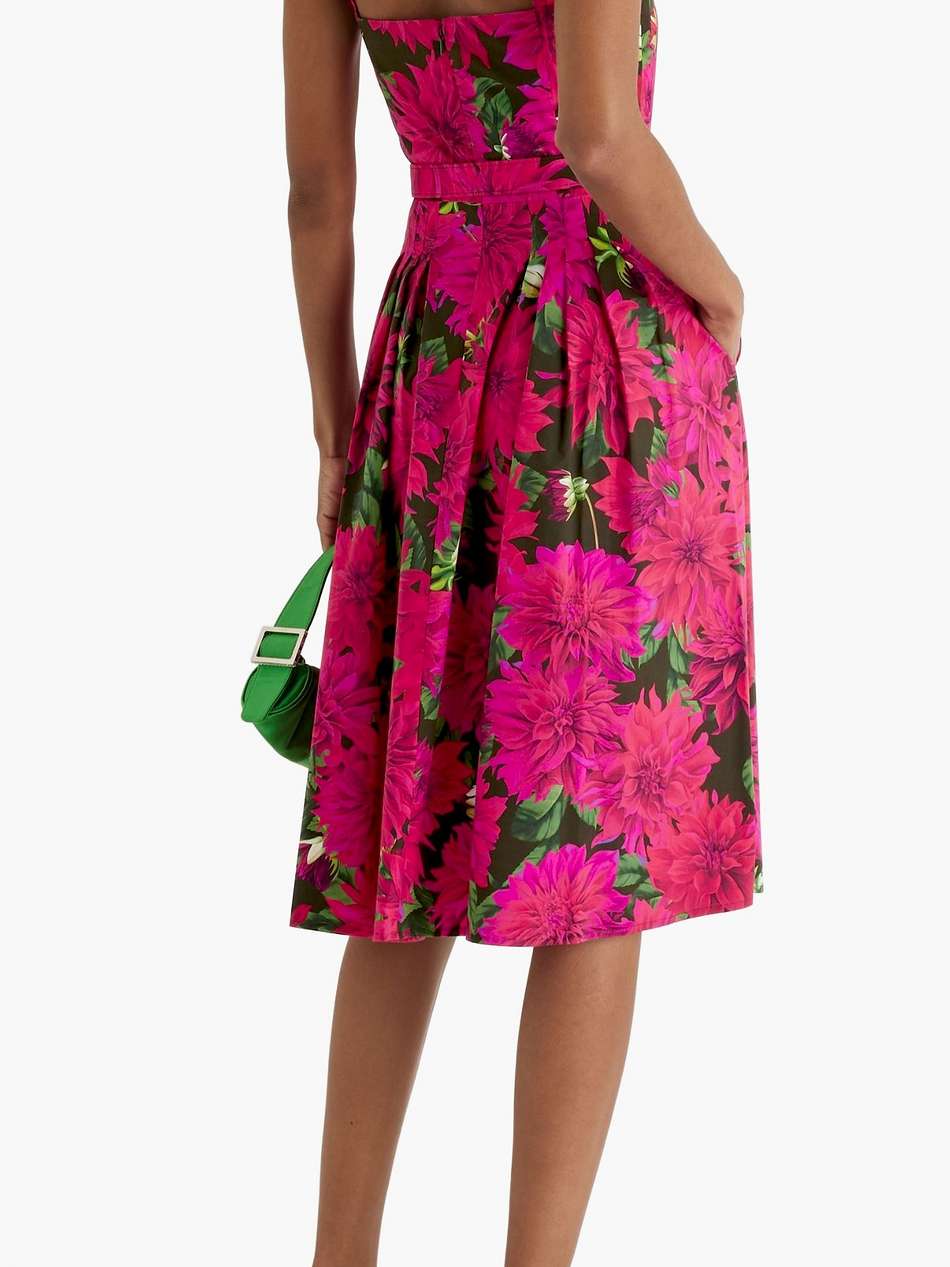 belted floral-print cotton-blend poplin dress