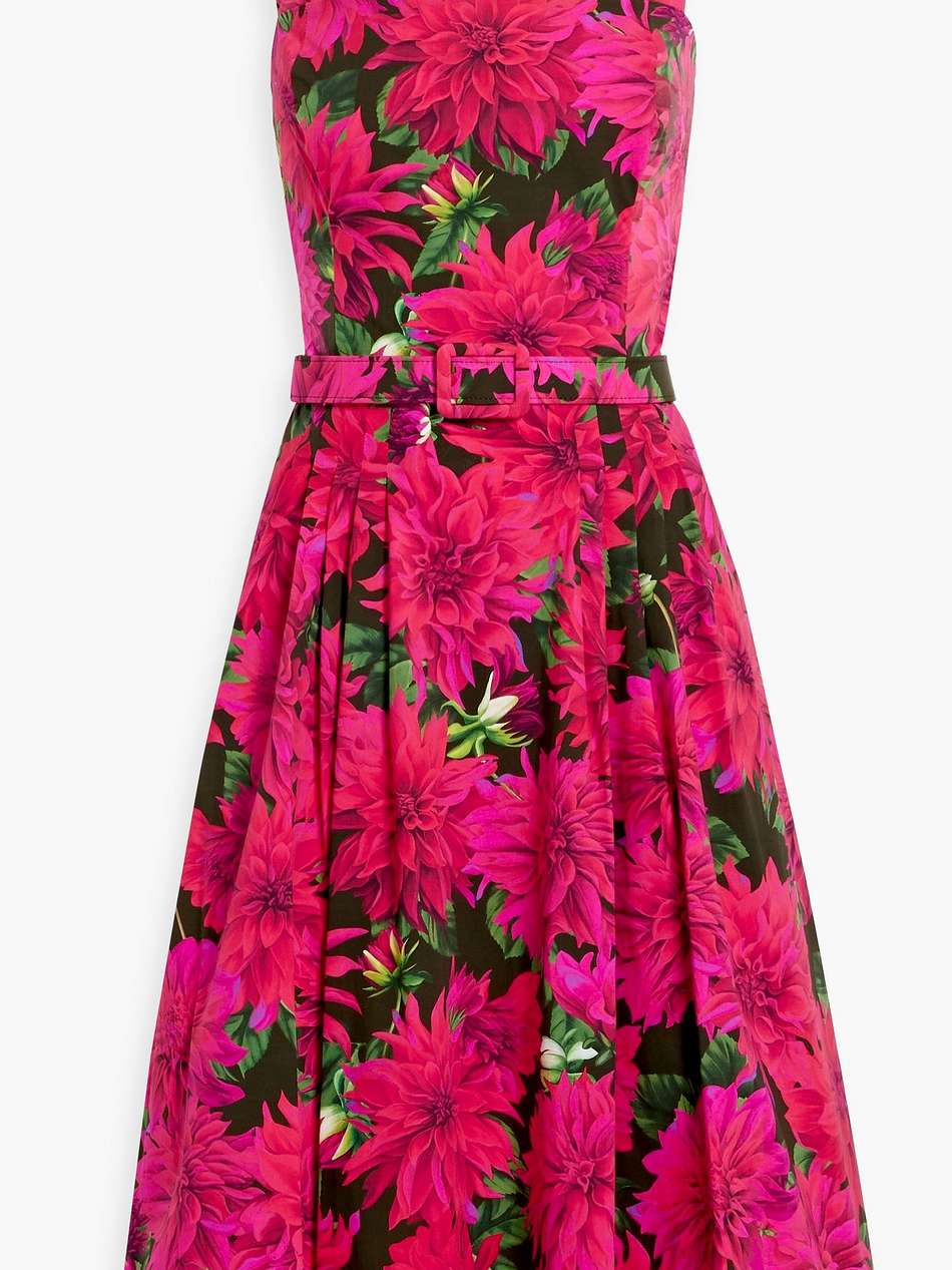 belted floral-print cotton-blend poplin dress