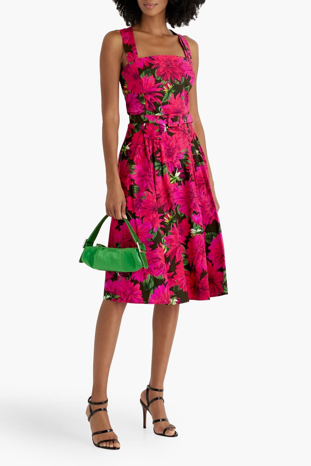 OSCAR DE LA RENTA Belted floral-print cotton-blend poplin dress