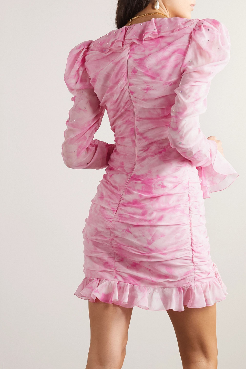 Alessandra Rich Minikleid Aus Seiden-georgette Mit Batikmuster Und Verzierungen In Pink