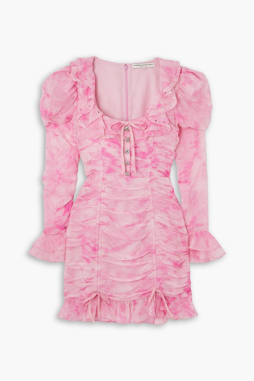 Alessandra Rich Minikleid Aus Seiden-georgette Mit Batikmuster Und Verzierungen In Pink