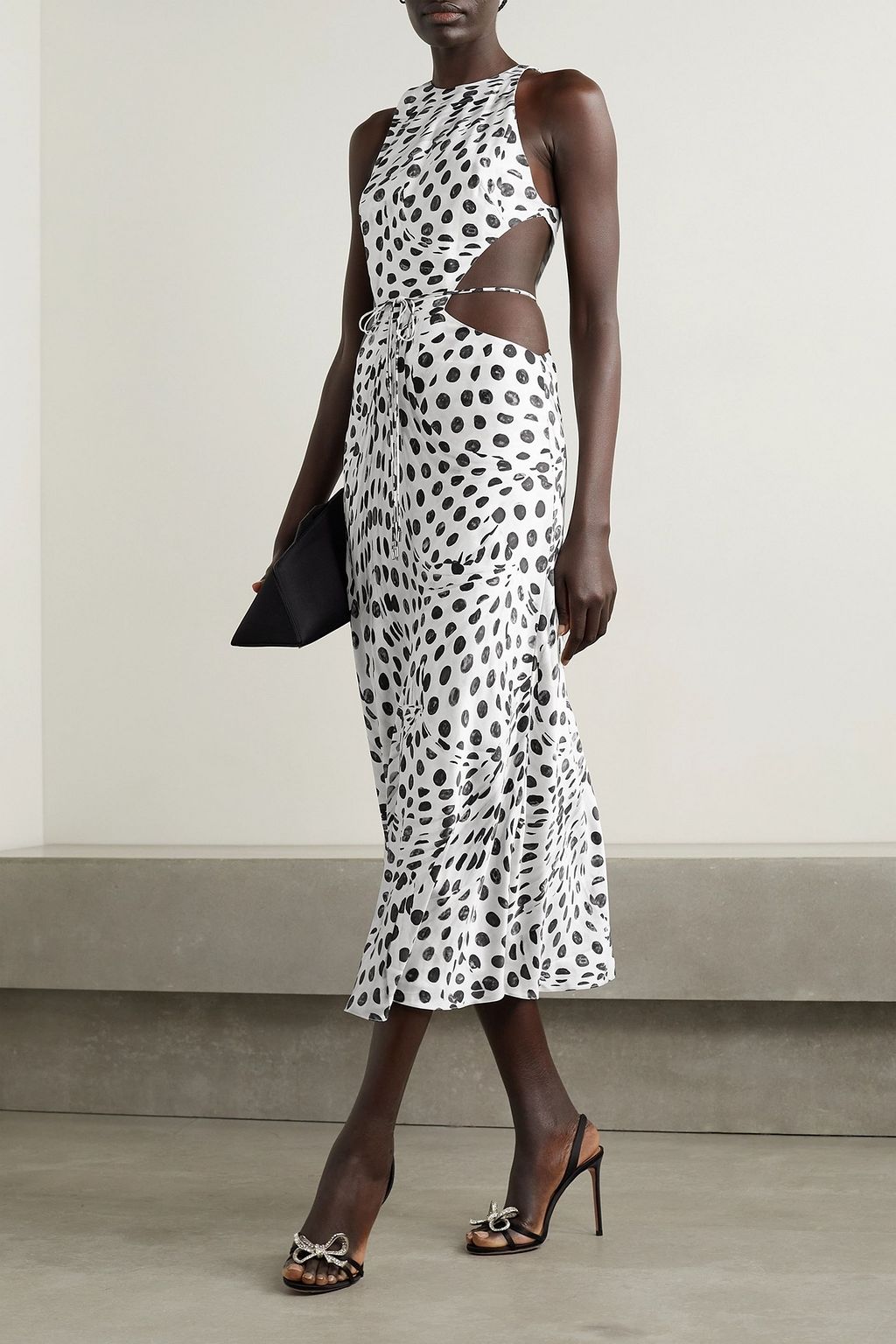 BRANDON MAXWELL Audrey cutout polka-dot silk-satin midi dress