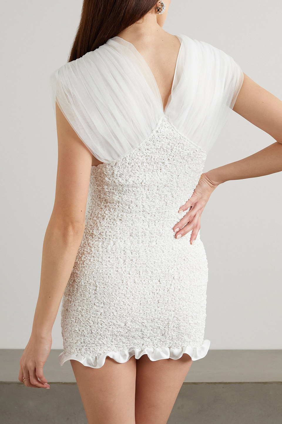Alessandra Rich Textured Silk Minidress In Weiss
