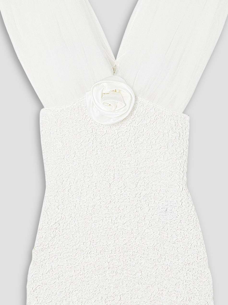 appliquéd shirred silk-satin and tulle mini dress