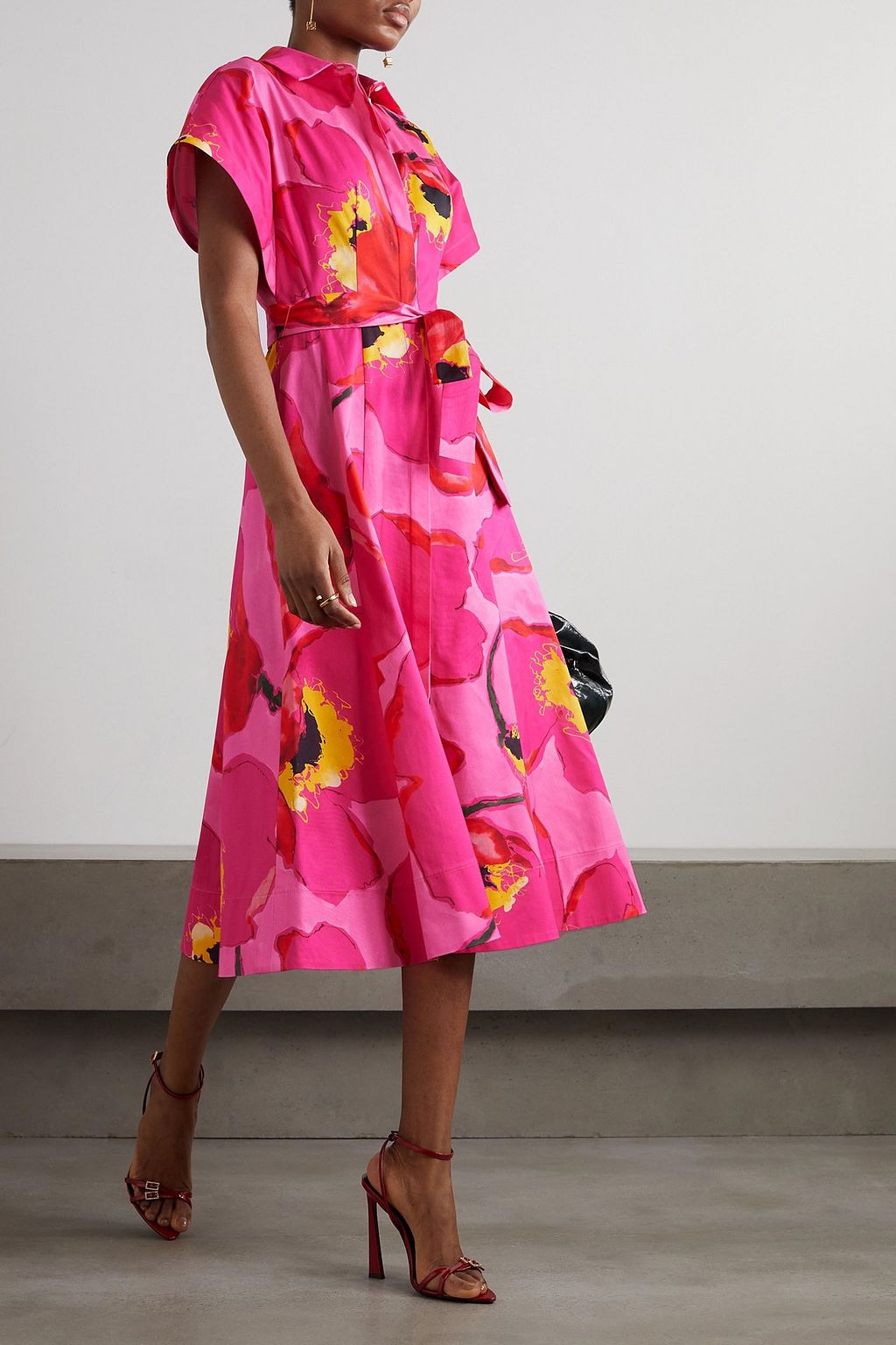 CAROLINA HERRERA Floral-print faille midi shirt dress
