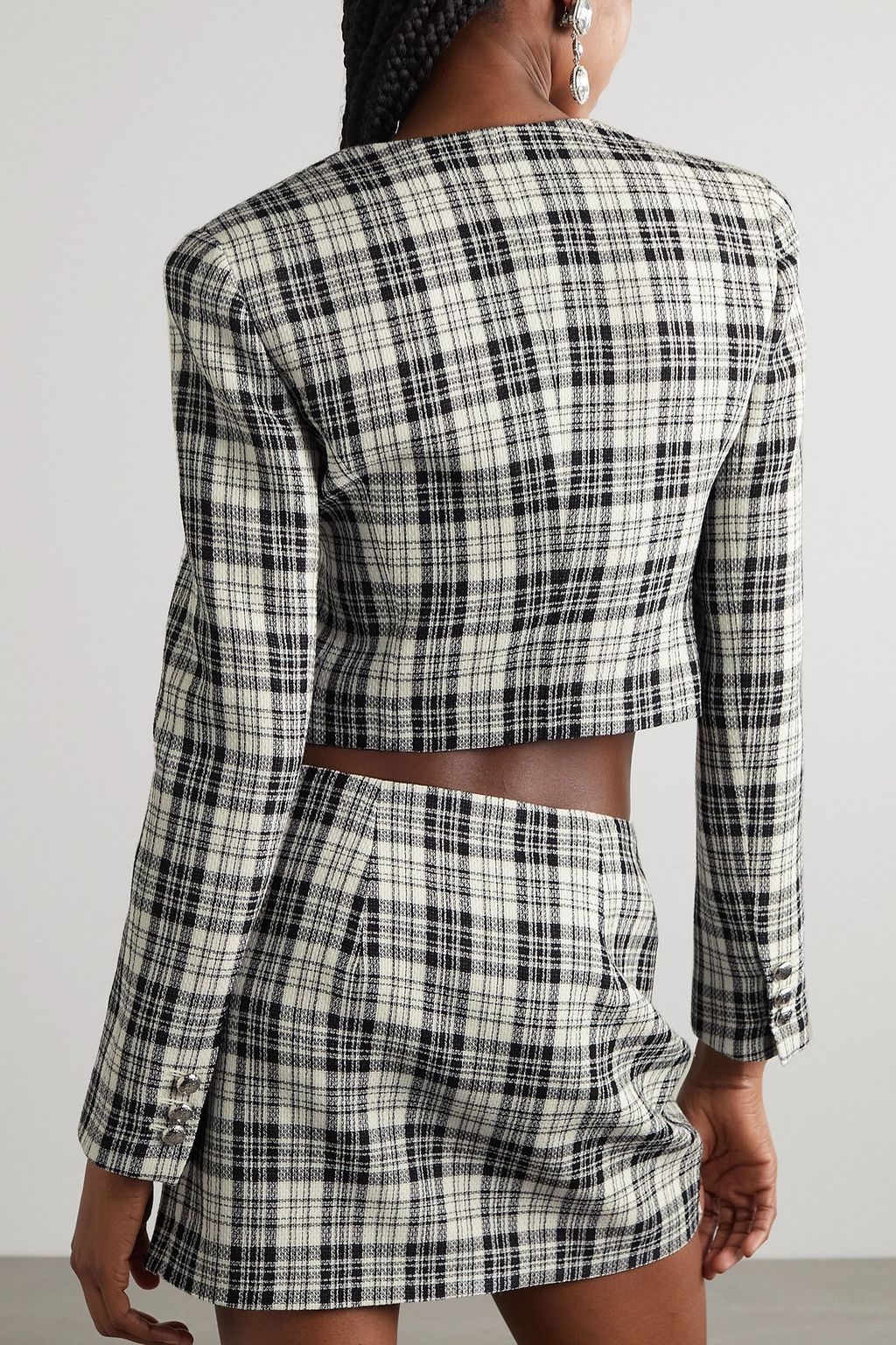 ALESSANDRA RICH Cropped Prince of Wales checked wool jacket