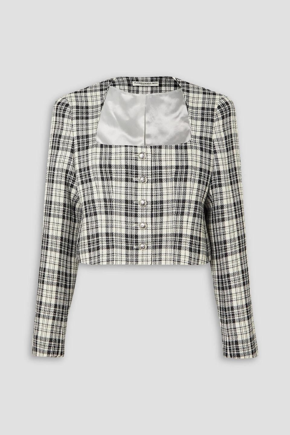 Alessandra Rich Checked Cropped Jacket In White