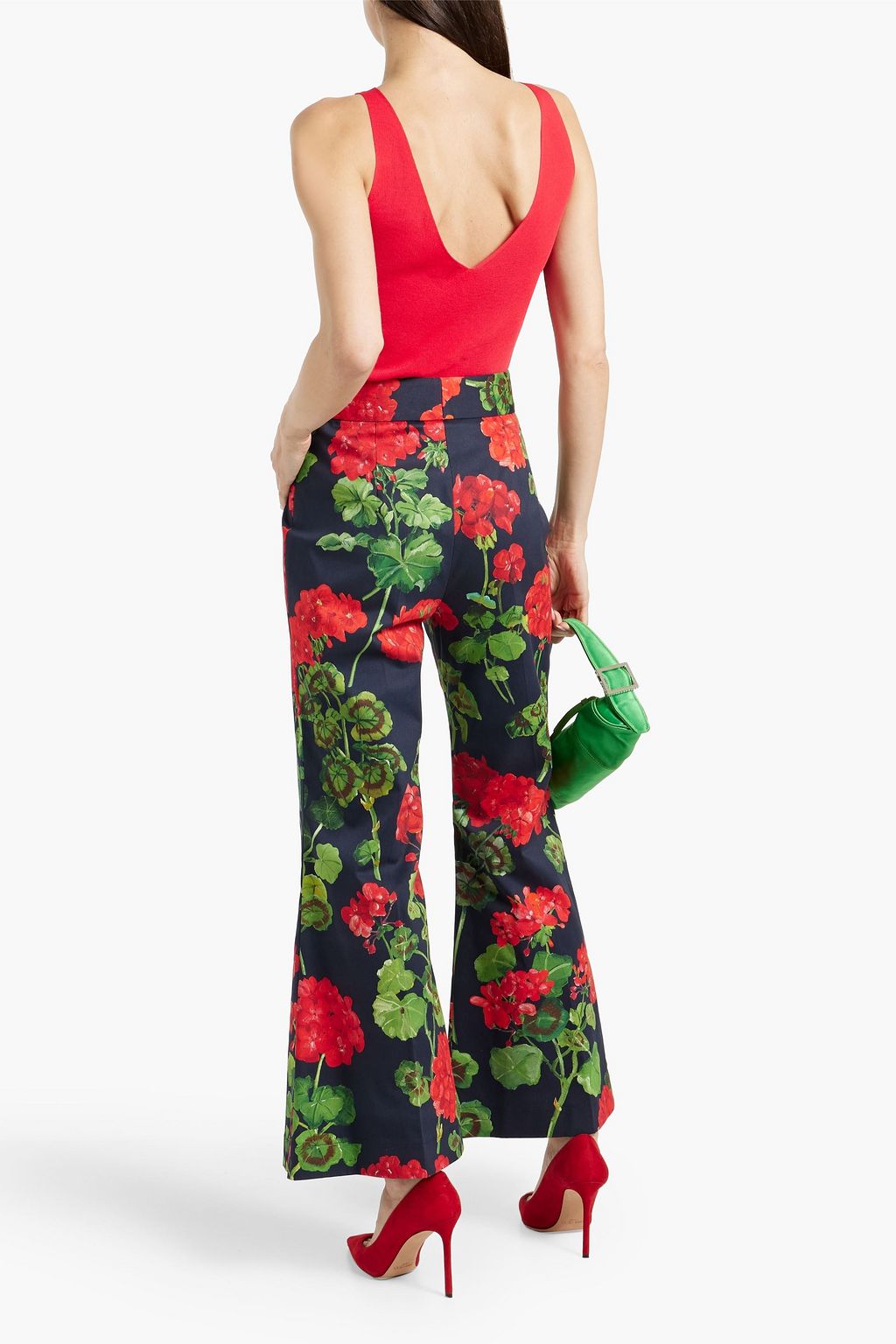 OSCAR DE LA RENTA Floral-print cotton-blend twill flared pants