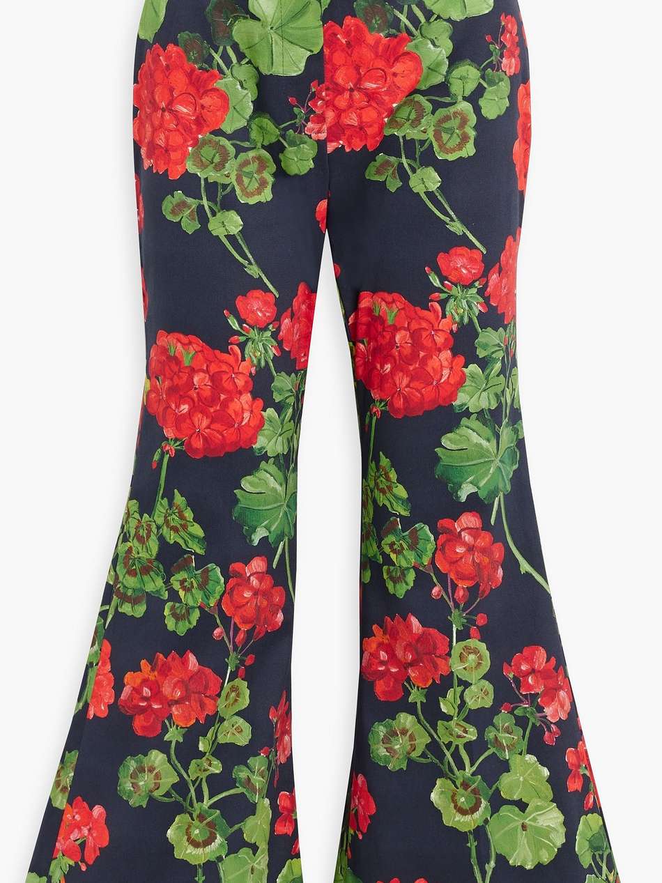 floral-print cotton-blend twill flared pants
