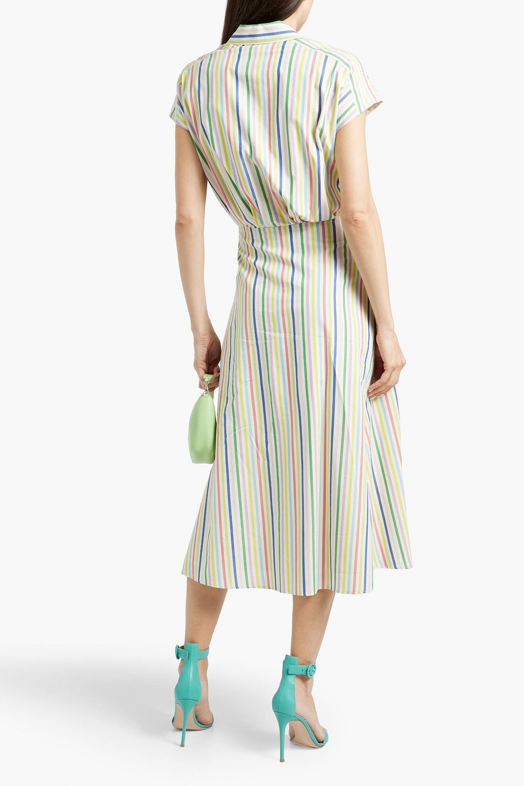 CAROLINA HERRERA Wrap-effect striped cotton-poplin midi shirt dress