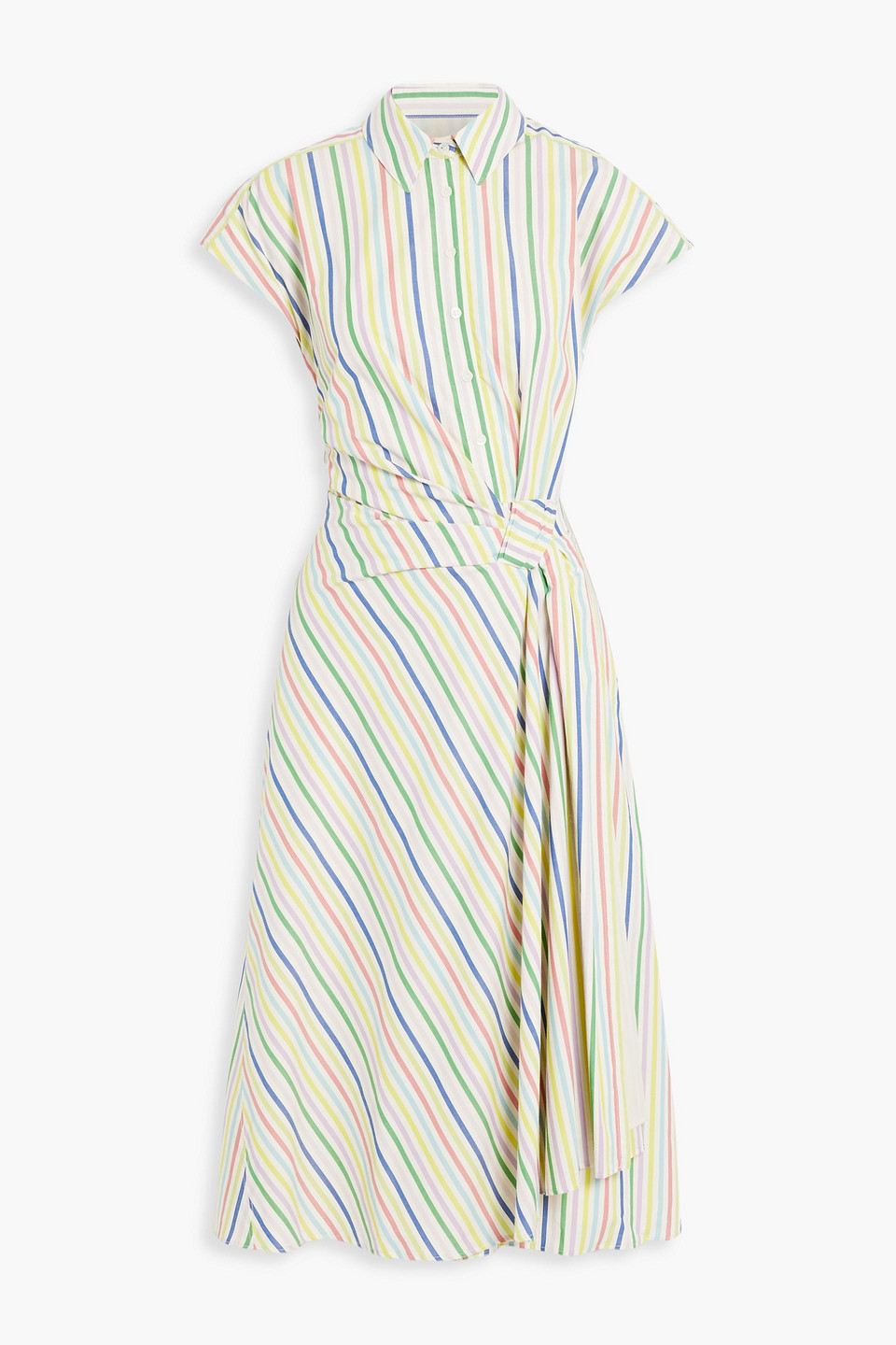 Wrap-effect striped cotton-poplin midi shirt dress